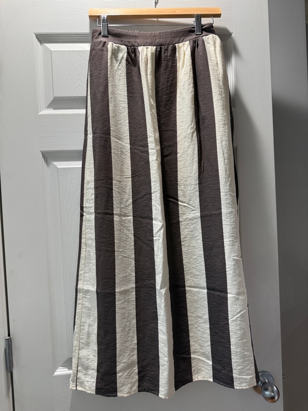 Miou Muse - Wide Vertical Stripe Maxi Skirt in Black and Cream